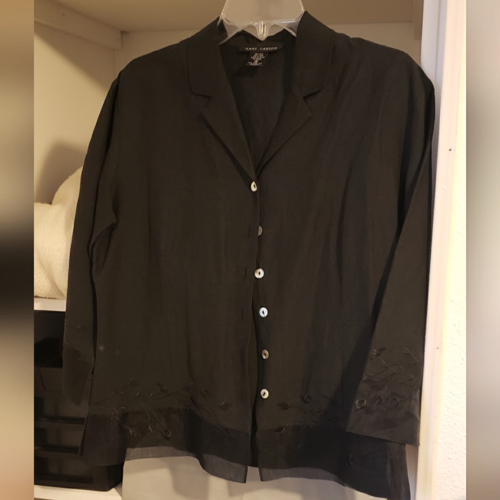 Ladies Raw Silk Dressy Jacket with Embroidered vine trim.